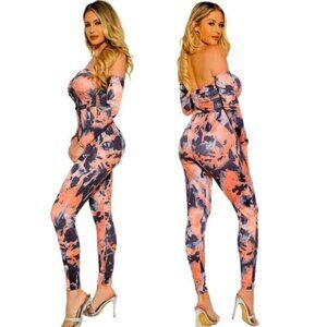 NWT Peach Tie-Dye Off Shoulder Jumpsuit Romper Women's in Small Medium or Large